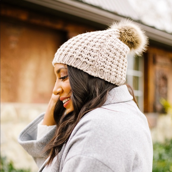 Cable Knit Beanie In Mocha - Picture 4 of 6